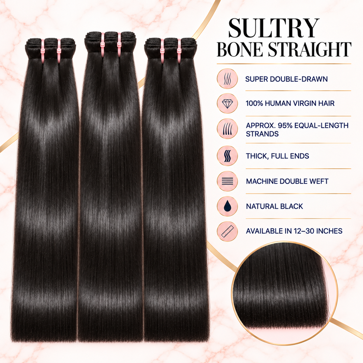 Sultry Bone Straight – Super Double Drawn- Hair Bundle